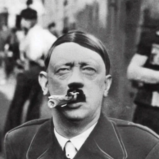 Image similar to hitler smoking weed while skateboarding