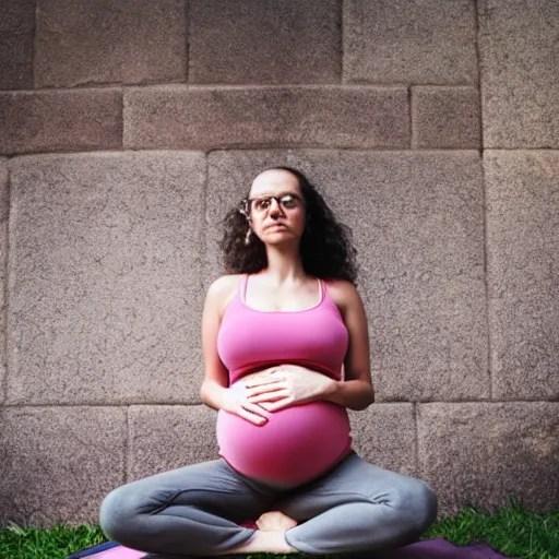 Happy pregnant woman pose near the mirror smiling | Stock image | Colourbox