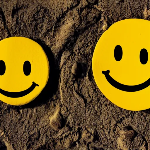 Prompt: smiley face emojis on cave wall, digital image, 8k