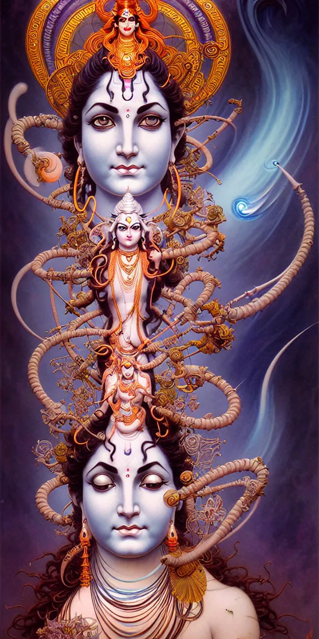 Image similar to beautiful hindu god mahadev shiv art nouveau fantasy character portrait, ultra realistic, intricate details, the fifth element artifacts, highly detailed by peter mohrbacher, hajime sorayama, wayne barlowe, boris vallejo, aaron horkey, gaston bussiere, craig mullins alphonse mucha, arty nouveau curves and spirals,