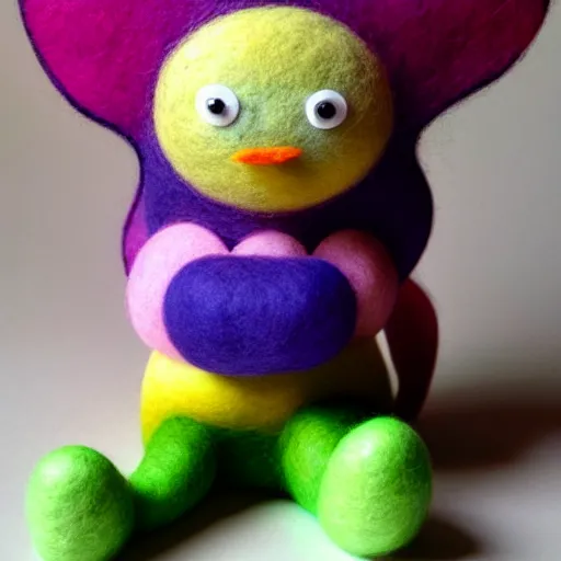 Prompt: vibrant colorful cute character, handmade, felt, clay