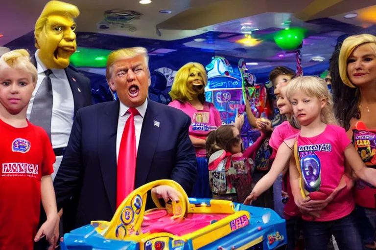 Image similar to donald trump at chuck e cheese