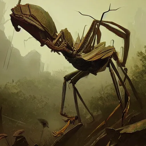 Image similar to an exotic giant mantis, by Greg Rutkowski, design by magix the gathering, very detailed