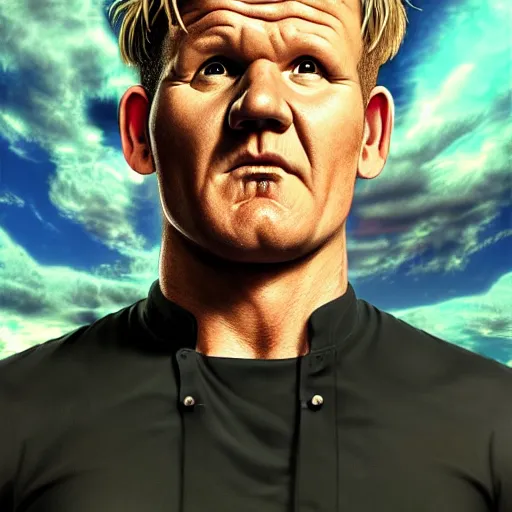Prompt: photorealistic gordon ramsay standing atop mount olympus. hyperdetailed photorealism, 1 0 8 megapixels, amazing depth, high resolution, 3 d shading, 3 d finalrender, 3 d cinematic lighting, glowing rich colors, psychedelic overtones, artstation concept art.