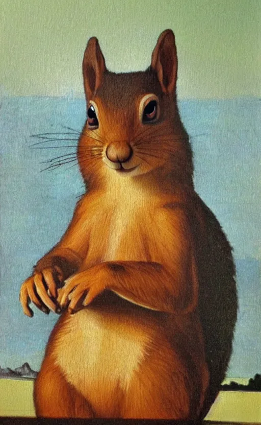 Prompt: Painting of a squirrel in the style of Mona Lisa