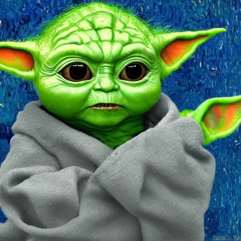 Prompt: Grogu baby yoda Painted by Vincent Van Gogh high quality 8k