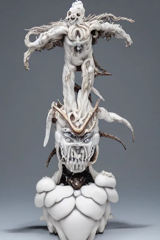 Image similar to porcelain and quartz oni statue made by Kris Kuksi and HR Giger