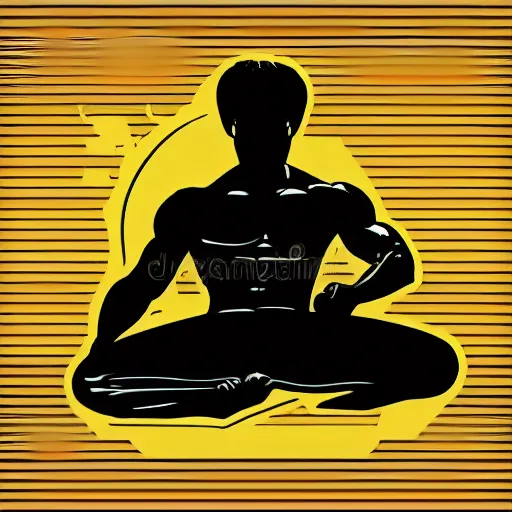 Image similar to bruce lee meditating on the beach, muscles, sticker, colorful, illustration, highly detailed, simple, smooth and clean vector curves, no jagged lines, vector art, smooth