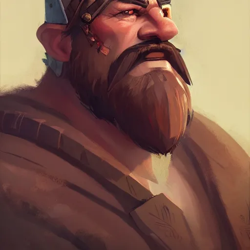 Image similar to portrait old barbarian warrior with big trucker mustache and short hair, 8 k, trending on art station, by tooth wu and greg rutkowski