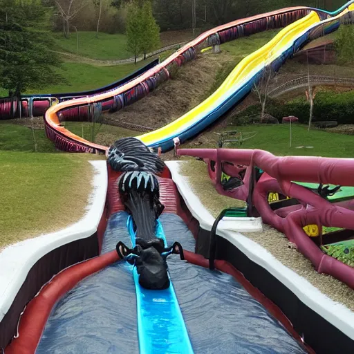 Prompt: skeleton going down water slide