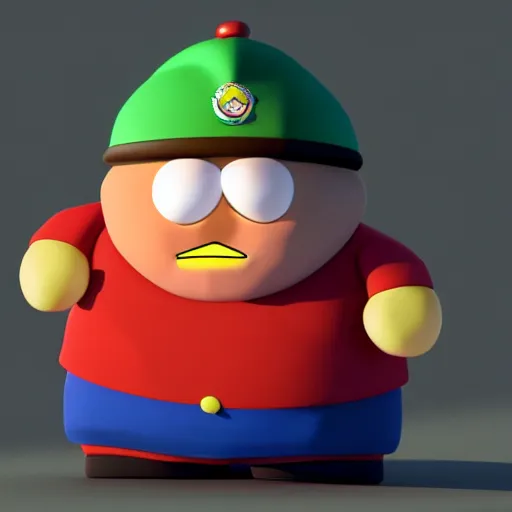 Image similar to eric cartman, low - poly 3 d model, rendered in octane, ambient occlusion