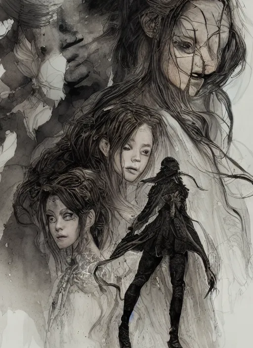 Prompt: portrait, the three sisters of fate, watercolor, dramatic lighting, cinematic, establishing shot, extremely high detail, foto realistic, cinematic lighting, pen and ink, intricate line drawings, by Yoshitaka Amano, Ruan Jia, Kentaro Miura, Artgerm, post processed, concept art, artstation, matte painting, style by eddie mendoza, raphael lacoste, alex ross