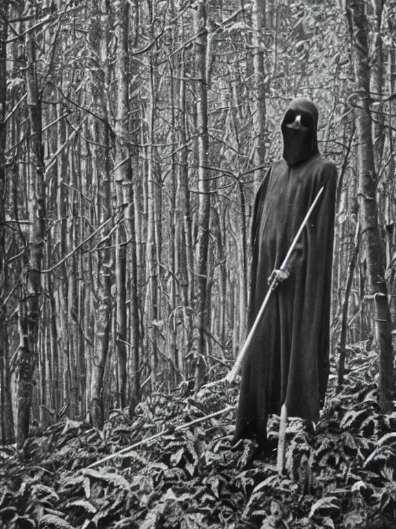 Image similar to grim reaper in cannabis forest, ww1 photo, grainy, high detail, high resolution,