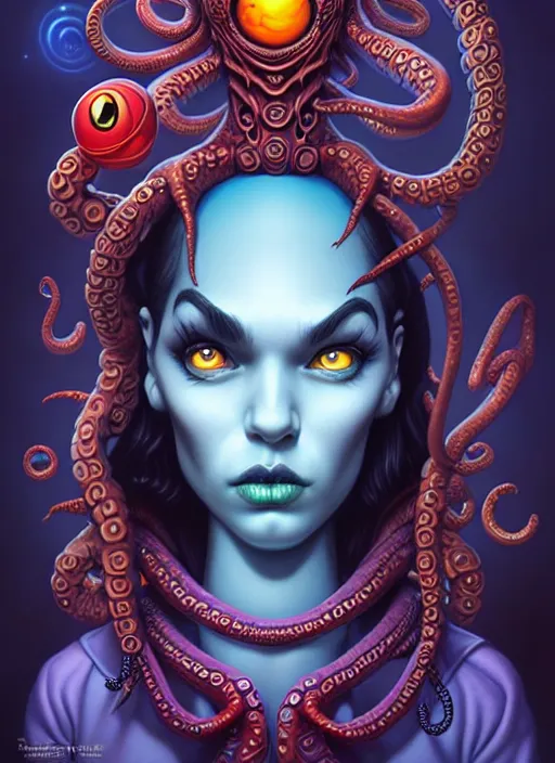 Image similar to cosmic lovecraft random cartoon character portrait, pixar style, by tristan eaton stanley artgerm and tom bagshaw.