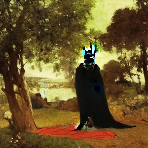 Prompt: Batman in a pastoral setting, painted by Jean-Joseph Benjamin-Constant, oil on canvas
