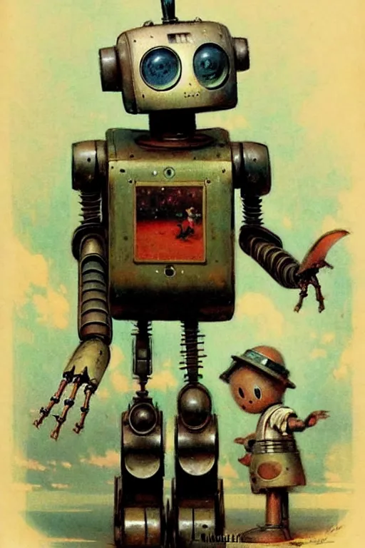 Image similar to antique childrens book ( ( ( ( ( 1 9 5 0 s robot, robert kinoshita, android. muted colors. ) ) ) ) ) by jean - baptiste monge, tom lovell!!!!!!!!!!!!!!!!!!!!!!!!!!!!!!