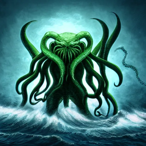 Prompt: cthulhu rising from the ocean, digital art, 4k, dark