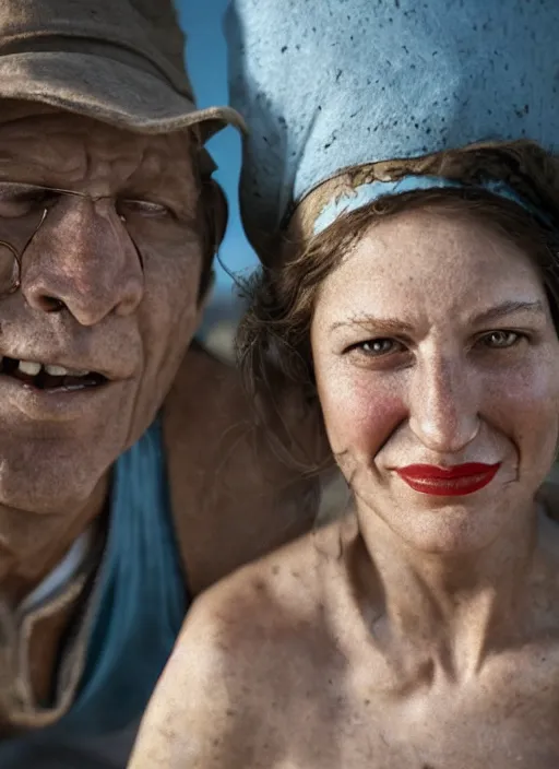 Image similar to closeup portrait of popeye and olive oyl, depth of field, zeiss lens, detailed, symmetrical, centered, fashion photoshoot, by Annie Leibovitz and Steve McCurry, David Lazar, Jimmy Nelsson, Breathtaking, 8k resolution, extremely detailed, beautiful, establishing shot, artistic, hyperrealistic, beautiful face, octane render