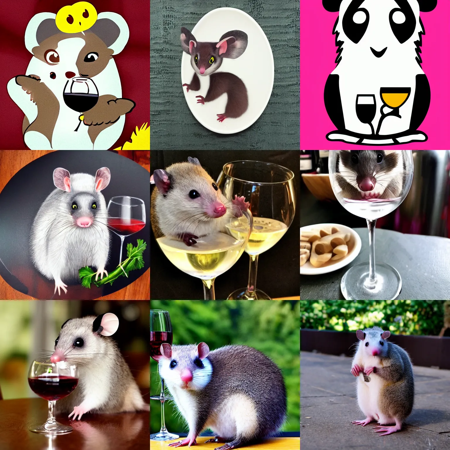 Prompt: possum whit a wine glass emoji