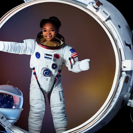 Image similar to halle bailey as an astronaut, high res imax 7 0 mm film grainy photo uhd