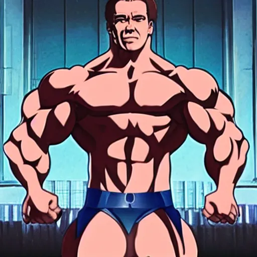 Image similar to arnold schwarzenegger as anime character, kyoto animation, magical