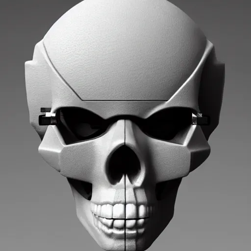 Image similar to portrait of cybernetic overlord of the metaverse, skull, hard clay, ceramics, reflections, ambient occlusion, raytracing, 8 - bit, by beeple