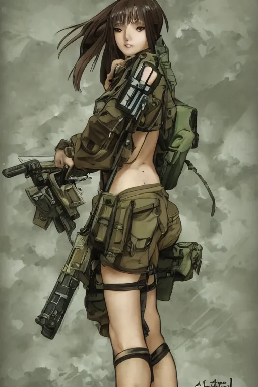 Image similar to soldier girl, trading card front, anime style, long hair, hair down, symmetrical facial features, green eyes, from girls frontline, hyper realistic, pale skin, 4k, rule of thirds, extreme detail, detailed drawing, trending artstation, hd, fantasy, D&D, realistic lighting, by Alphonse Mucha, Greg Rutkowski, sharp focus, backlit, full soldier clothing W- 768