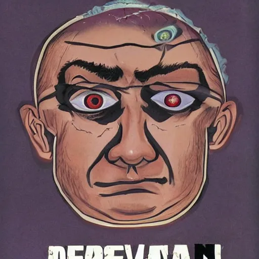 Image similar to depraved and insane man with spiral eyes and tvs with eyes on the screen all around in the style of herbert ploberger and nainoa rosehill