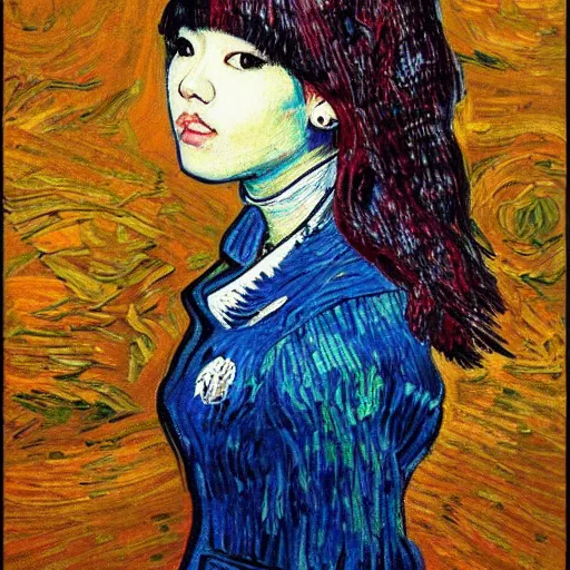 Image similar to portrait of lisa manoban of blackpink in the style of van gogh