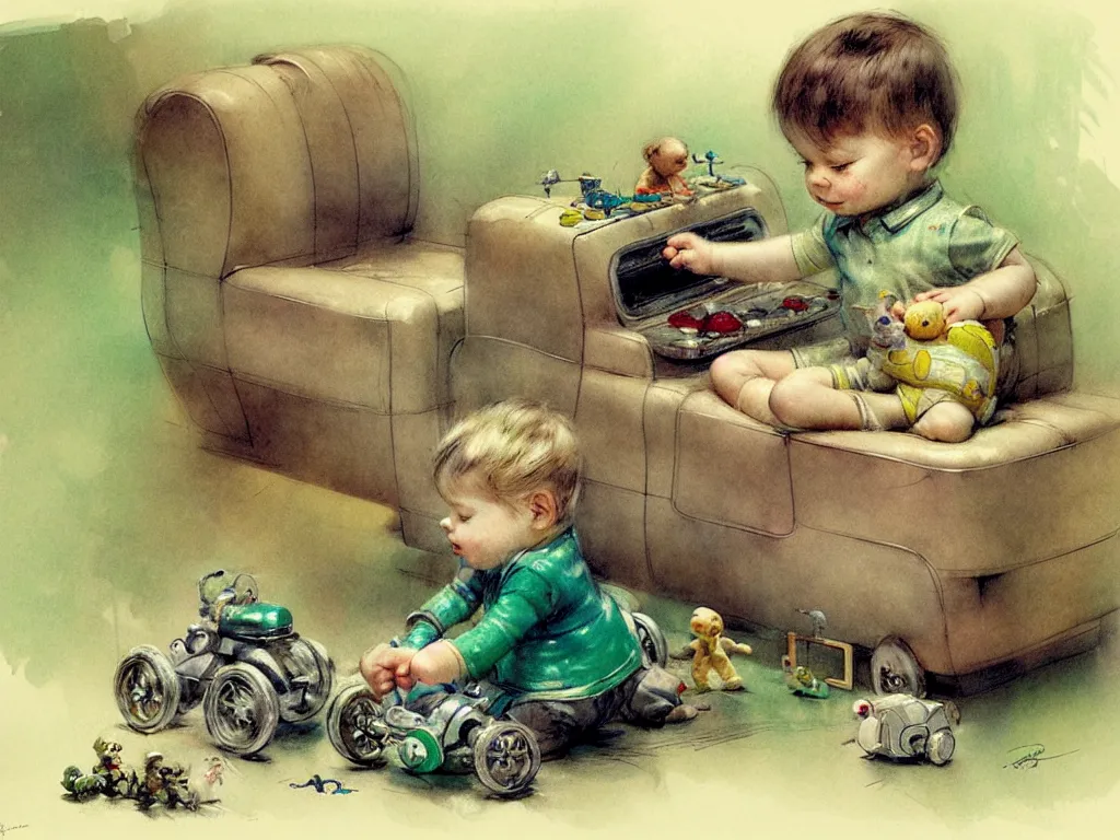 Image similar to toddler ( ( ( ( ( 1 9 5 0 retro future living room. muted colors. toys laying around ) ) ) ) ) by jean baptiste monge, chrome green