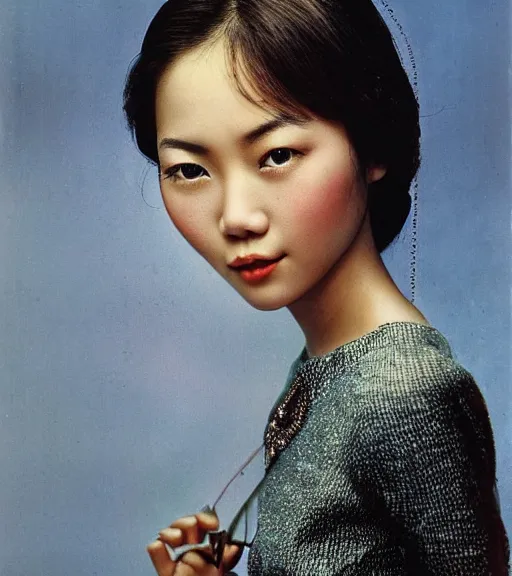 Prompt: vintage_closeup portrait_photo_of_a_stunningly beautiful_vietnamese_woman with amazing shiny eyes, hyper detailed by Annie Leibovitz