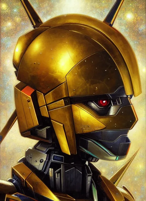 Prompt: Gundam Head, digital art, highly detailed illustration, Karol Bak, golden ratio, rule of thirds