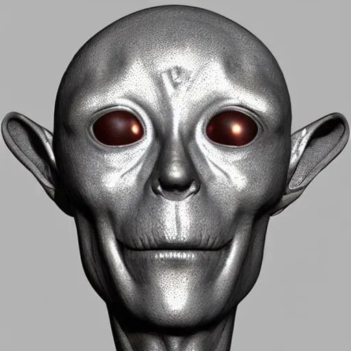 Image similar to a close up of a sad Roswell grey alien head with a white background, a hologram by Alan Bean, featured on zbrush central, hurufiyya, zbrush, polycount, airbrush art