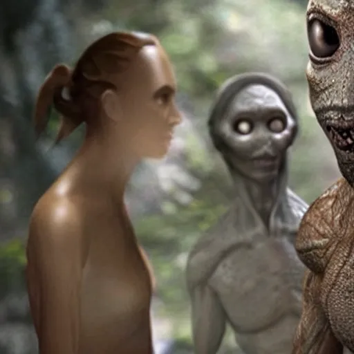 Image similar to an alien species creates the first two humans at the beginning of time