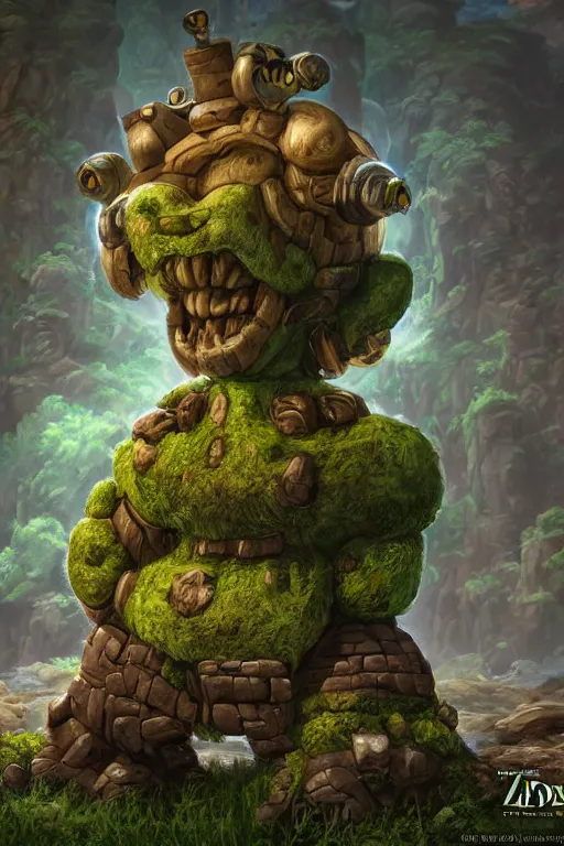 Image similar to zelda fantasy art giant golem troll wood rock greeble gemstone, global illumination ray tracing hdr fanart arstation by sung choi and eric pfeiffer and gabriel garza and casper konefal