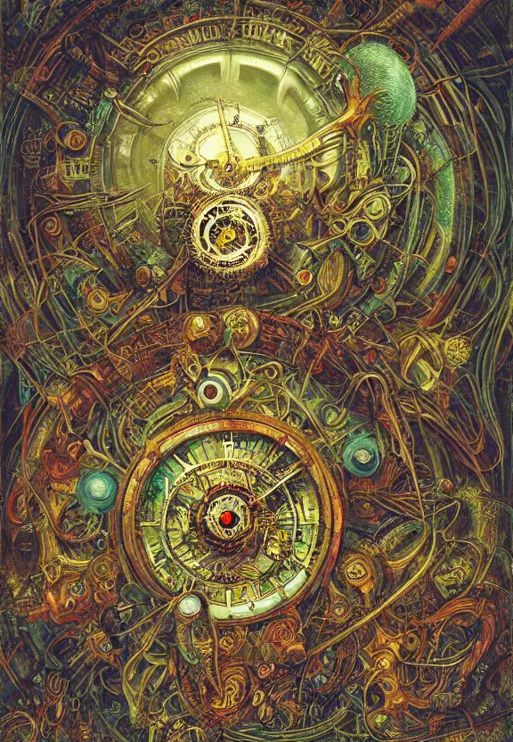 Image similar to simplicity, elegant, muscular eldritch clockwork, machinery, industry, radiating, colorful mandala, psychedelic, overgrown garden environment, by ryan stegman and hr giger and esao andrews and maria sibylla merian eugene delacroix, gustave dore, thomas moran, pop art, street art, graffiti, saturated