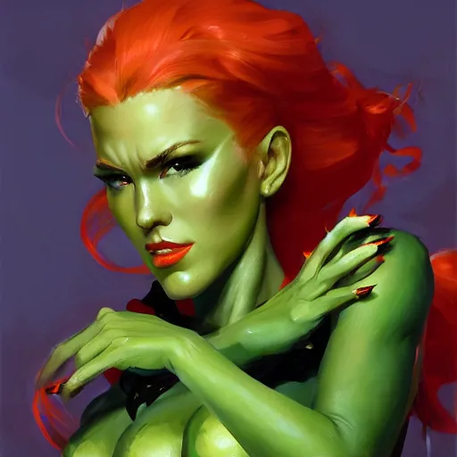 Image similar to greg manchess portrait painting of armored poison ivy as overwatch character, medium shot, asymmetrical, profile picture, organic painting, sunny day, matte painting, bold shapes, hard edges, street art, trending on artstation, by huang guangjian and gil elvgren and sachin teng