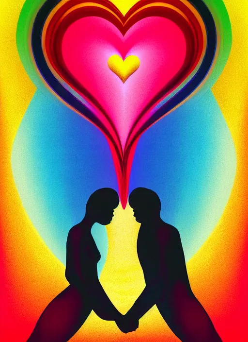 Image similar to 1 px color ink art by santiago calatrava, perfectly centered symmetrical balanced male and female portrait of man and woman in love sharing one heart. high coherence ; fractal geometrical 8 k ultra hd