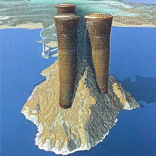 Image similar to “ geoff darrow ” aerial horror shape diablo canyon nuclear power plant 7 4 0 x 1 2 8 0