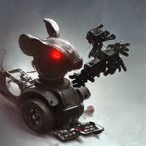 Image similar to “a rat homunculus sat inside the head of a robot and controlling it with levers and joysticks by ruan jia”