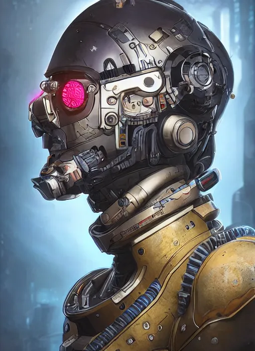 Prompt: cyberpunk pathfinder robot from apex legends character portrait, portrait, concept art, intricate details, highly detailed, vintage sci - fi