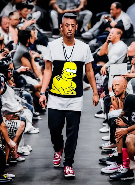 Image similar to hyperrealistic and heavy detailed air jordan runway show of homer simpson, leica sl 2 5 0 mm, vivid color, high quality, high textured, real life