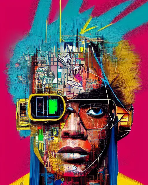 Prompt: a cyberpunk portrait of a eagle by jean - michel basquiat, by hayao miyazaki by artgerm, highly detailed, sacred geometry, mathematics, snake, geometry, cyberpunk, vibrant, water