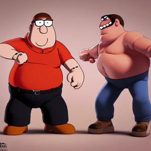 Image similar to peter griffin beating brian, from family guy, hyperrealism, octane render, 8 k, high resolution, art by artgerm