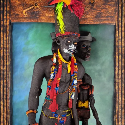 Image similar to detailed matte painting of traditional Haiti voodoo folk art with baron samedi, 8k, vivid
