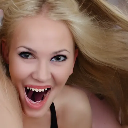 Image similar to young blonde woman with long fangs