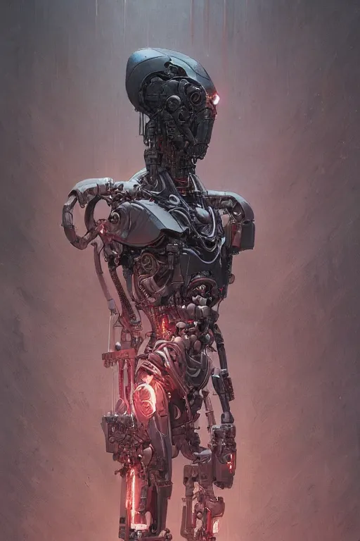 Prompt: Mechanical war cyborg, dark, intricate, smooth, artstation, painted by Wayne Barlowe, Greg Rutkowski, Zdislav Beksinski