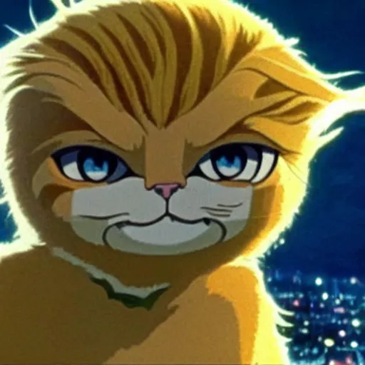 Image similar to donald trump ascending to the heaviside layer in the movie cats, by studio ghibli, hyper - detailed