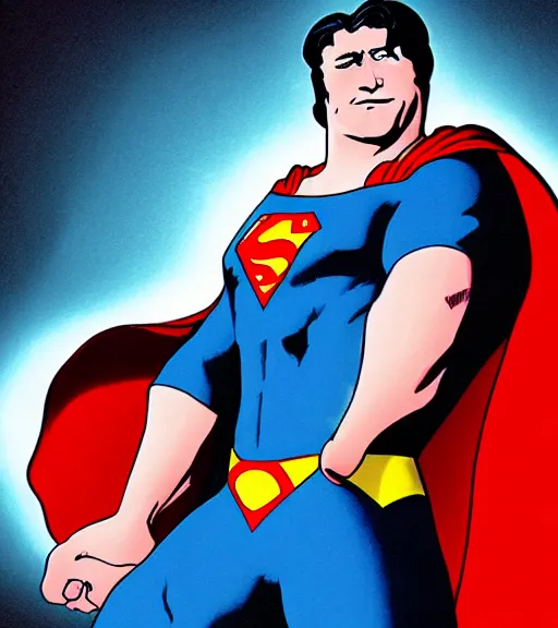 Image similar to gabe newell as a superman, soft light, blue, red