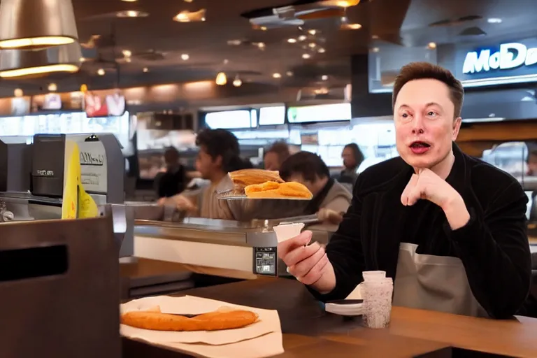 Prompt: elon musk ordering food in mcdonalds, 8k, hyperrealistic, high detail, cinematic lighting